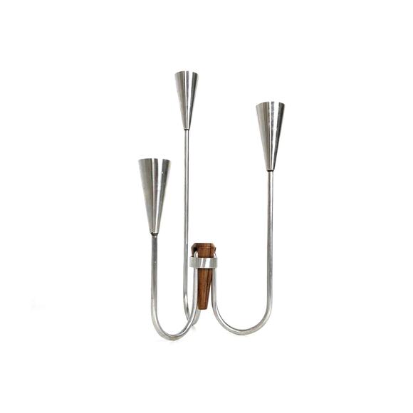 Scandinavian Stainless Steel & Rosewood Candle Holder 1960's